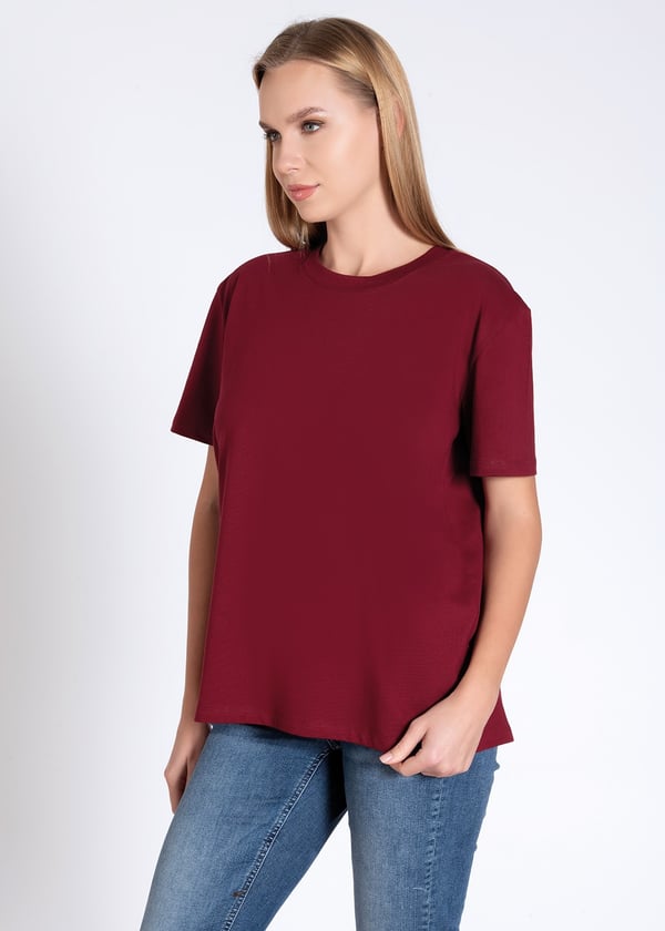 %100 Pamuk Bisiklet Yaka Oversize Kadın T-shirt