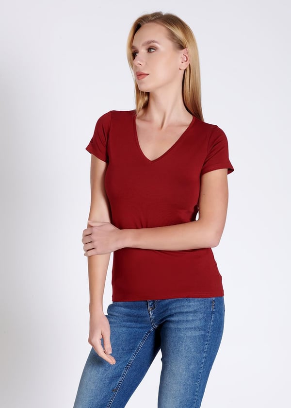 V yaka Kısa Kollu Kadın T-shirt