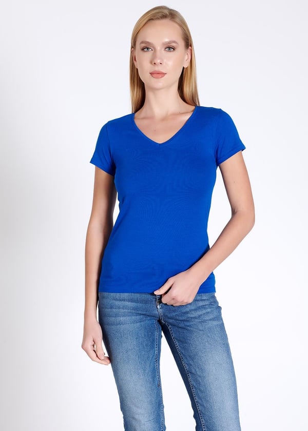 V yaka Kısa Kollu Kadın T-shirt