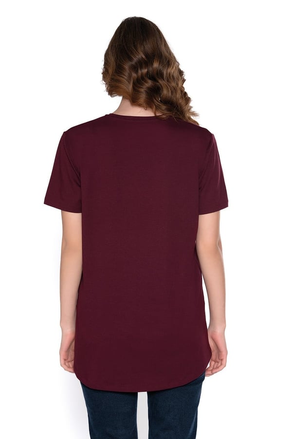 Modal-Pamuk Bisiklet Yaka Oversize Uzun Kadın T-shirt
