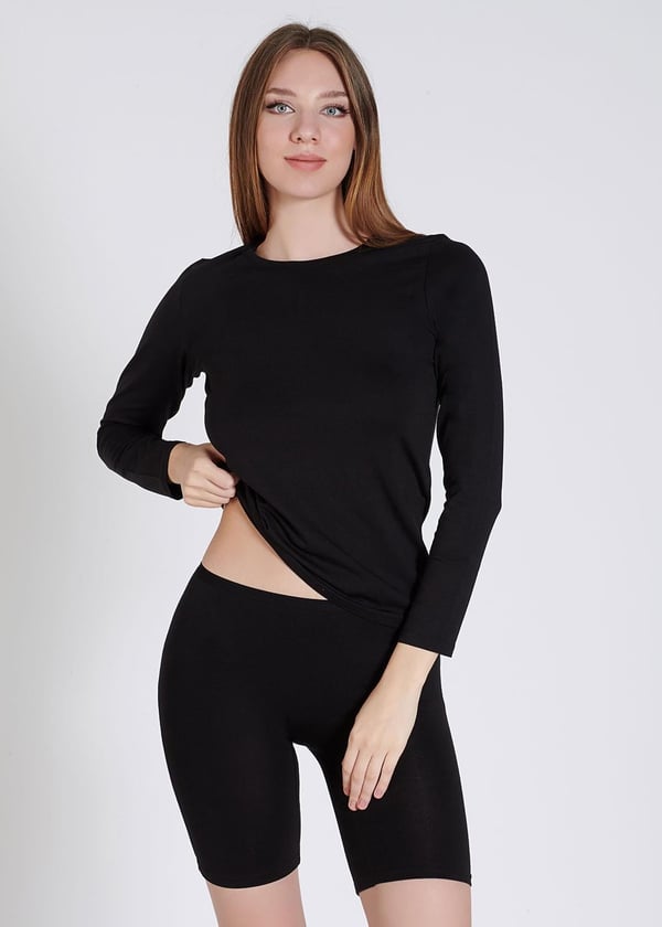  Modal-Pamuk Bisiklet Yaka Uzun Kollu Kadın  Body