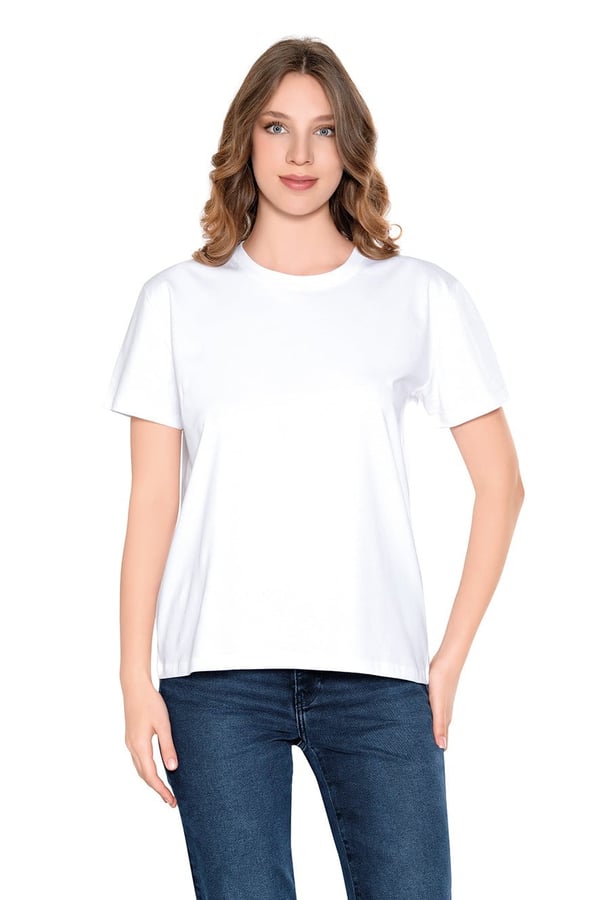 %100 Pamuk Bisiklet Yaka Oversize Kadın T-shirt