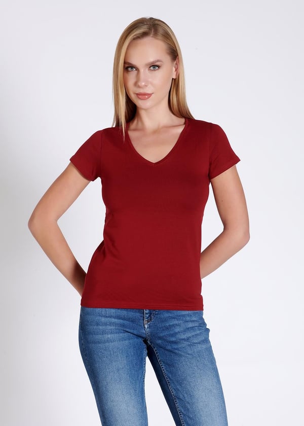 V yaka Kısa Kollu Kadın T-shirt