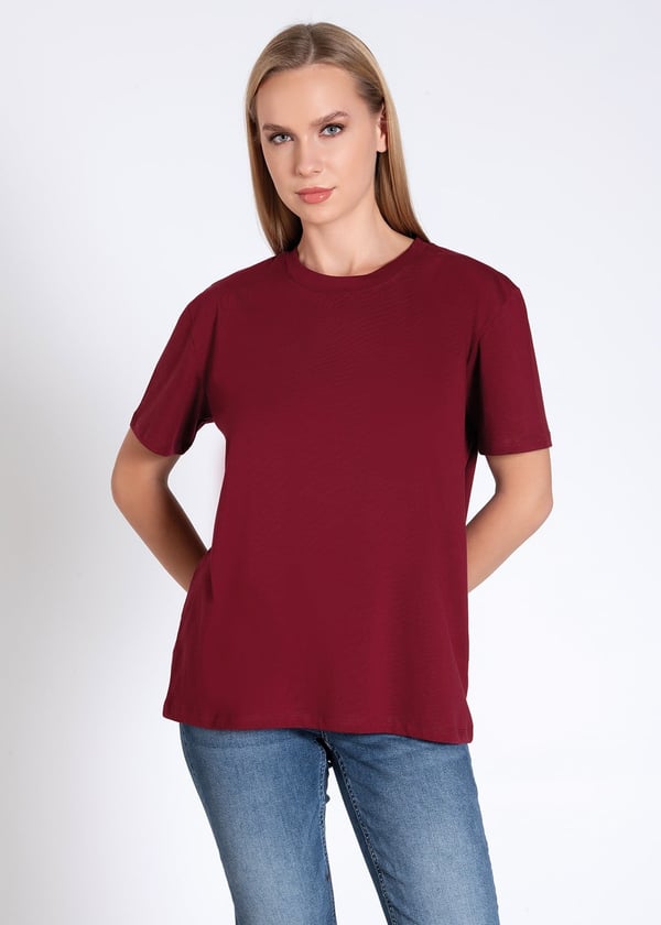 %100 Pamuk Bisiklet Yaka Oversize Kadın T-shirt