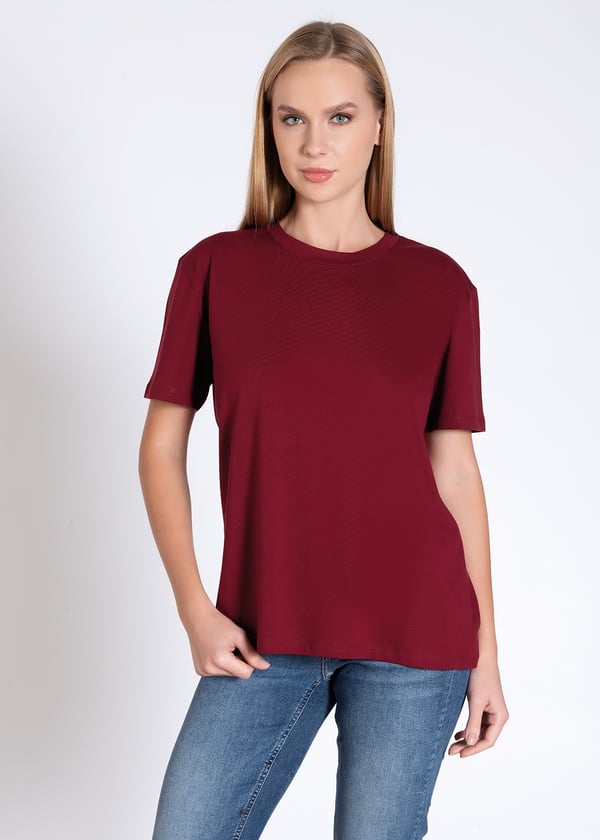 %100 Pamuk Bisiklet Yaka Oversize Kadın T-shirt