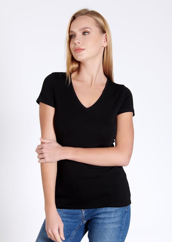 V yaka Kısa Kollu Kadın T-shirt