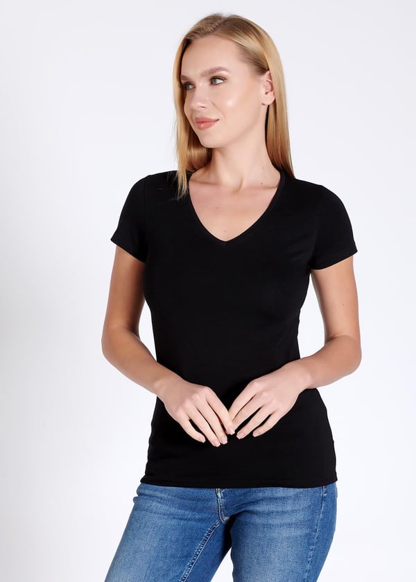 V yaka Kısa Kollu Kadın T-shirt