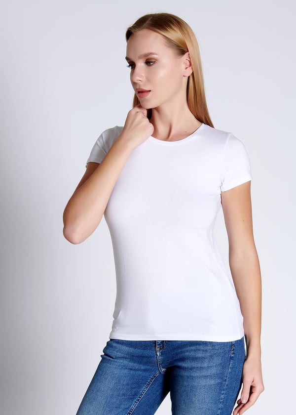 Modal-Pamuk Kısa Kollu Bisiklet Yaka Kadın T-shirt