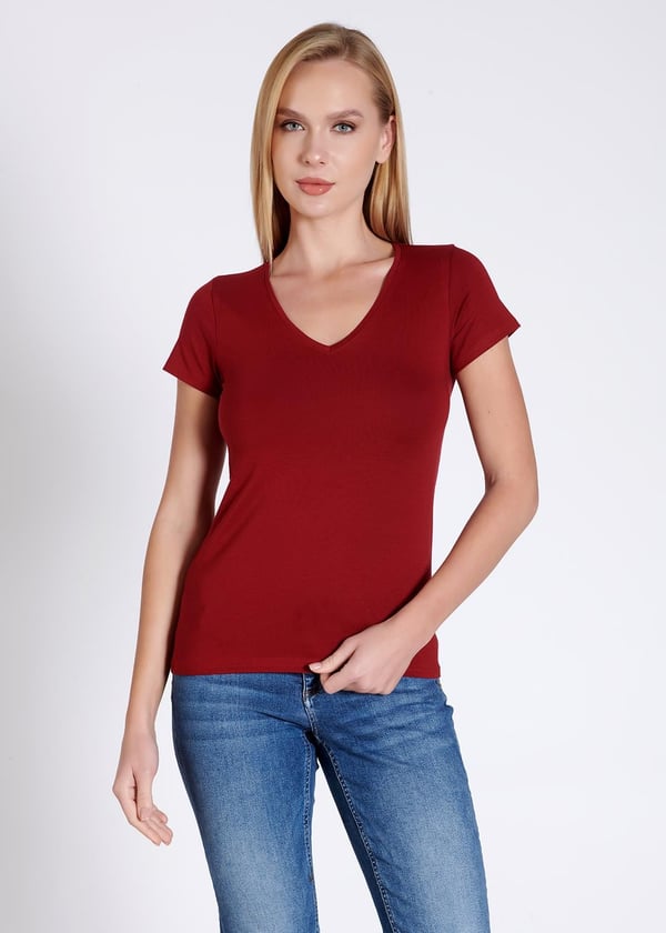 V yaka Kısa Kollu Kadın T-shirt