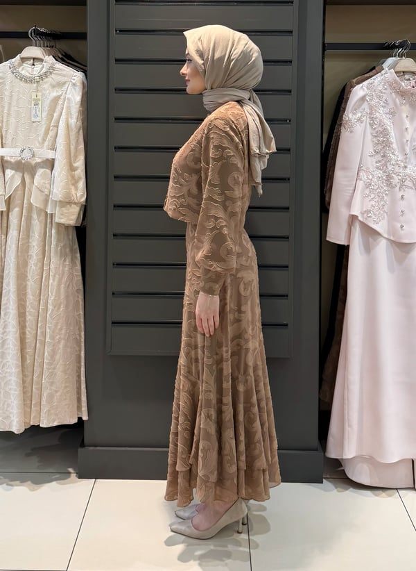 ÇİÇEK DETAY ETEK TAKIM CAMEL