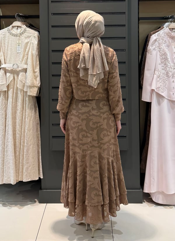 ÇİÇEK DETAY ETEK TAKIM CAMEL