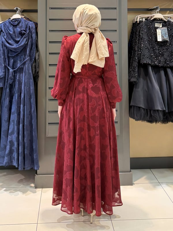 DETAYLI ELBİSE BORDO