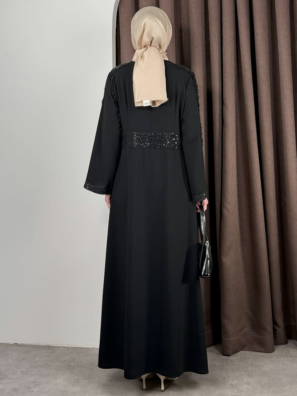 PAYET DETAY ABAYA TAKIM SİYAH