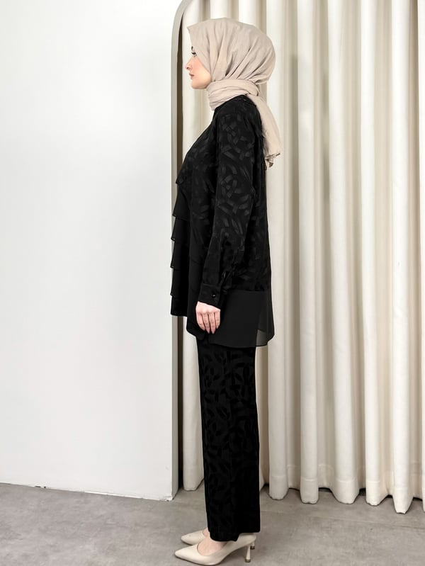 ŞİFON DETAYLI TAKIM SİYAH