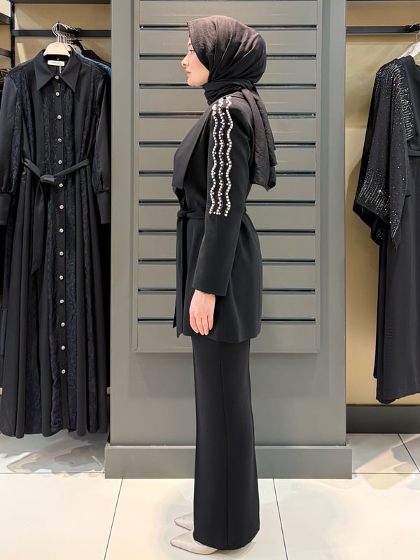 TAŞ DETAY BLAZER TAKIM SİYAH