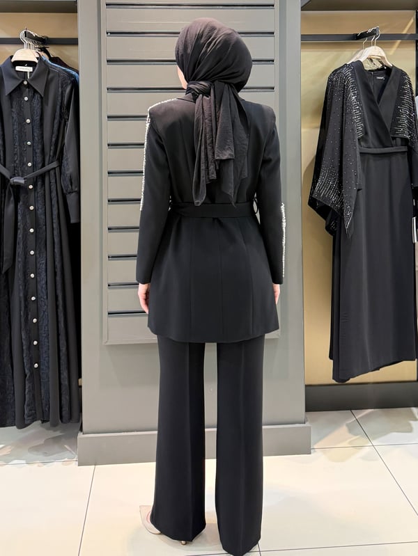 TAŞ DETAY BLAZER TAKIM SİYAH