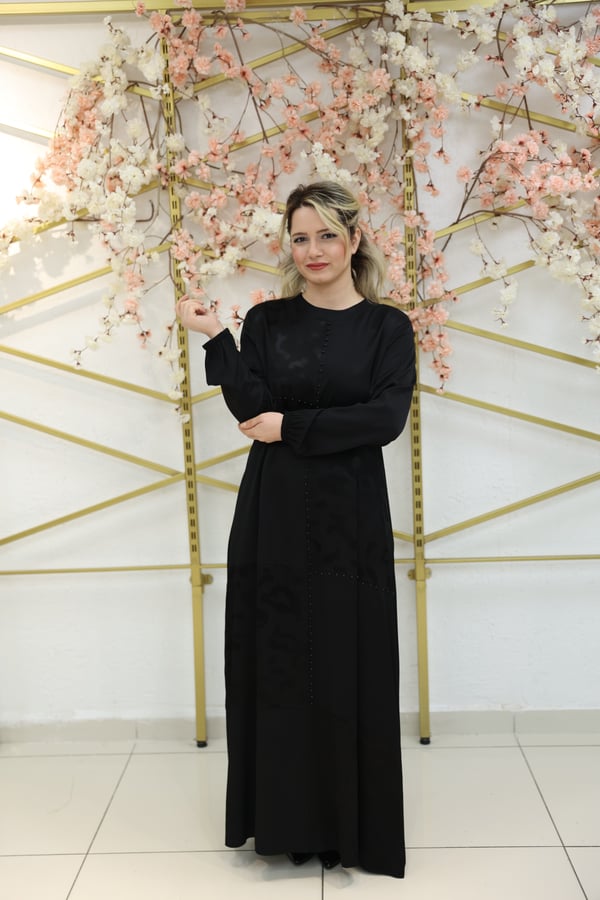 NOIR ELEGANCE – Boncuk İşlemeli Desenli Elbise