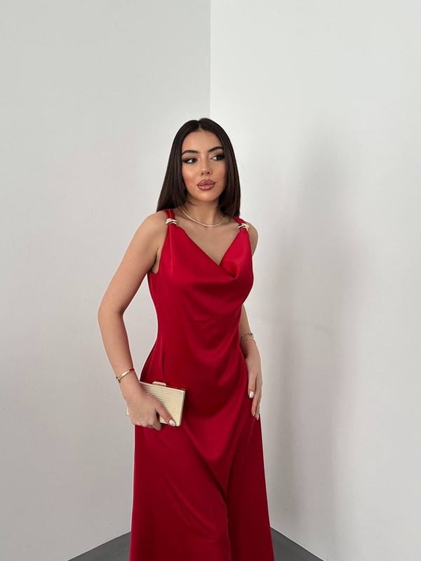 RUBELLA – Kırmızı Saten Askılı Elbise