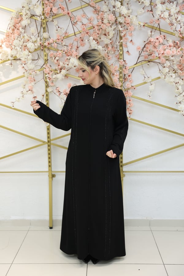 ZARİFE – Leopar Detaylı Taş Şeritli Ferace