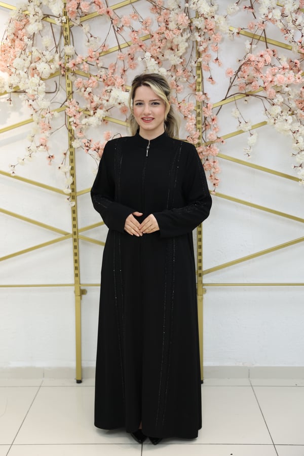 ZARİFE – Leopar Detaylı Taş Şeritli Ferace