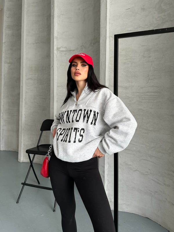 Down Town Baskı Sweaters Gri