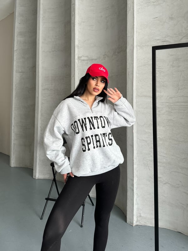 Down Town Baskı Sweaters Gri