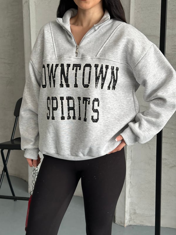 Down Town Baskı Sweaters Gri