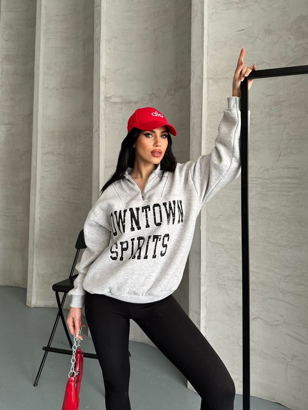 Down Town Baskı Sweaters Gri