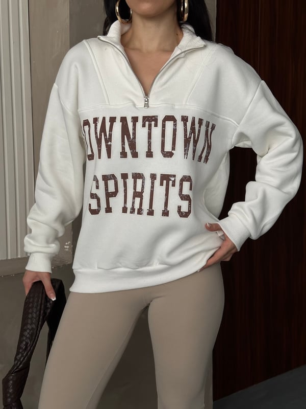 Down Town Baskı Sweaters Krem