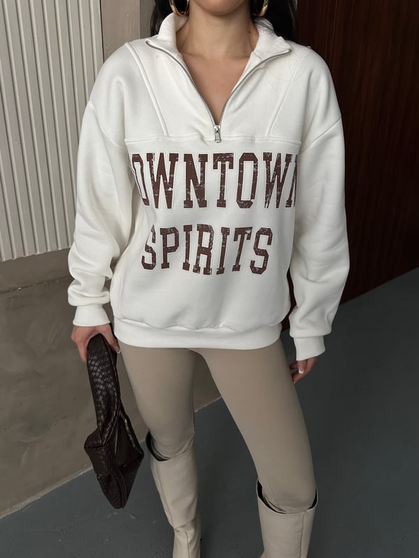Down Town Baskı Sweaters Krem