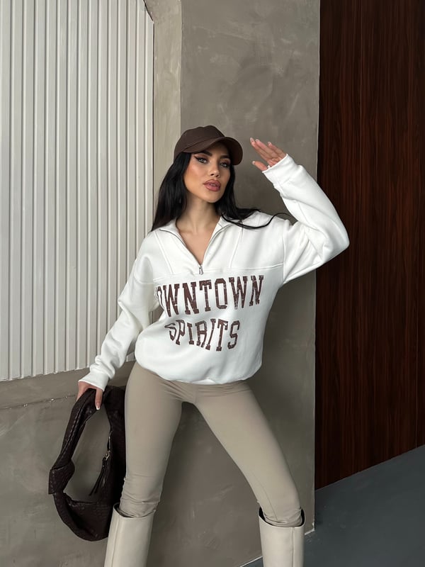 Down Town Baskı Sweaters Krem