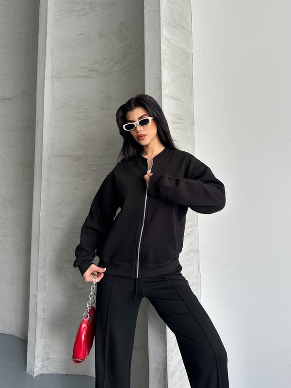 Fermuarlı Kolej Sweaters Siyah