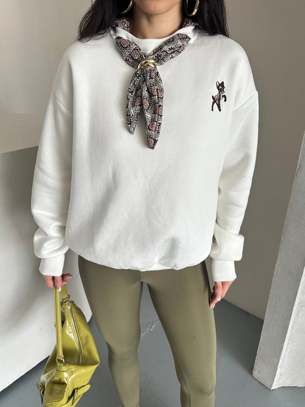 Fularlı Basit Sweaters Krem