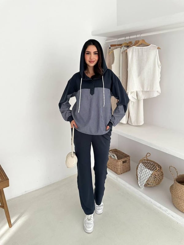 Modal Kumaş Oysh Poplin Kumaş Detaylı Takım Füme