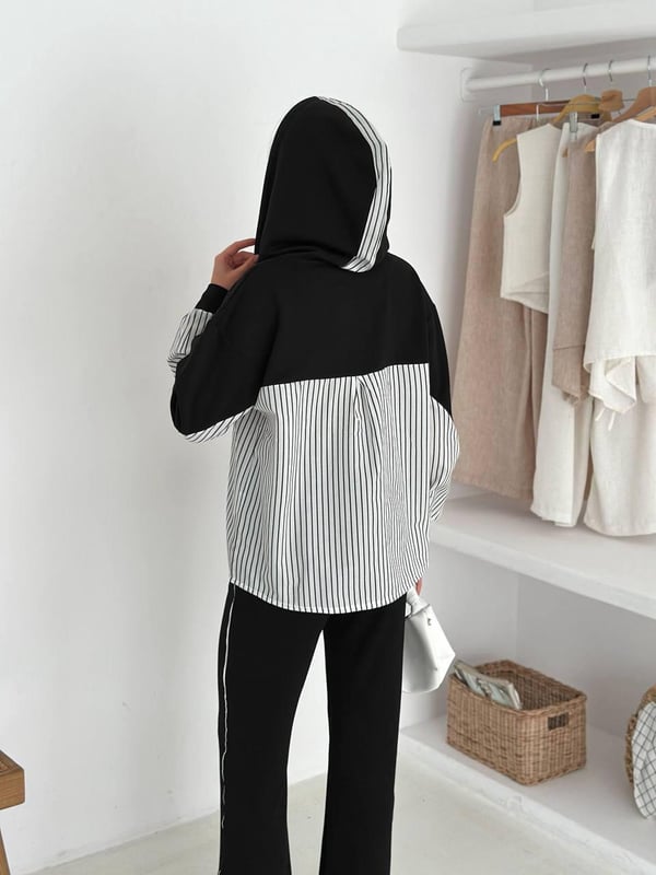 Modal Kumaş Oysh Poplin Kumaş Detaylı Takım Siyah