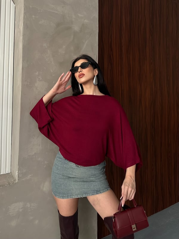 Oysho Ribana Yarasa Bluz Bordo
