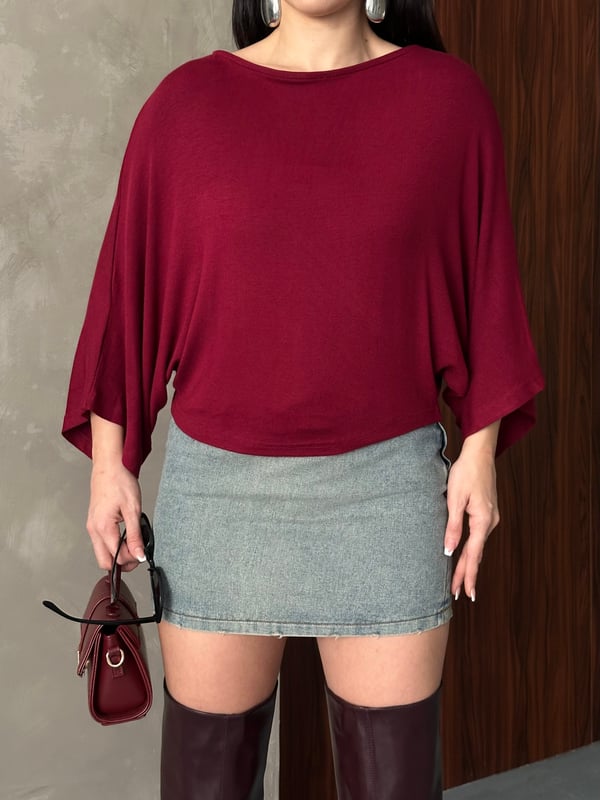 Oysho Ribana Yarasa Bluz Bordo