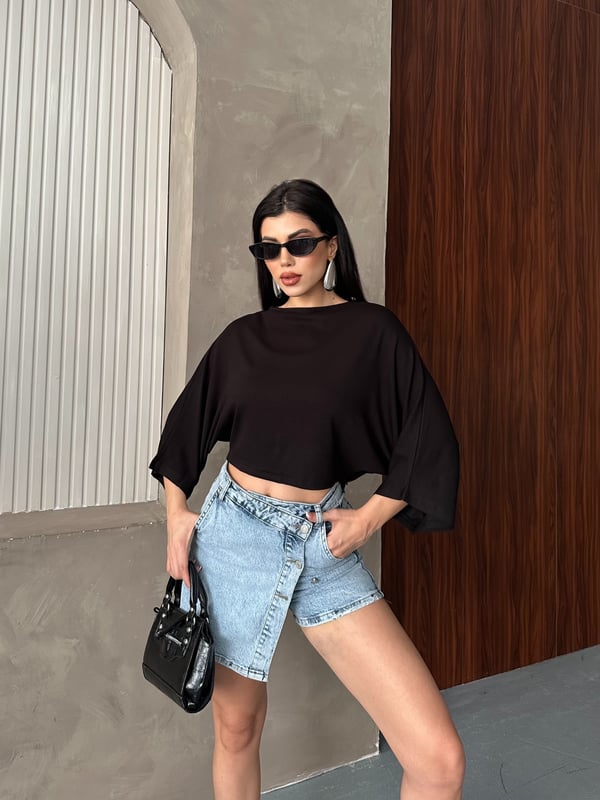 Oysho Ribana Yarasa Bluz Siyah