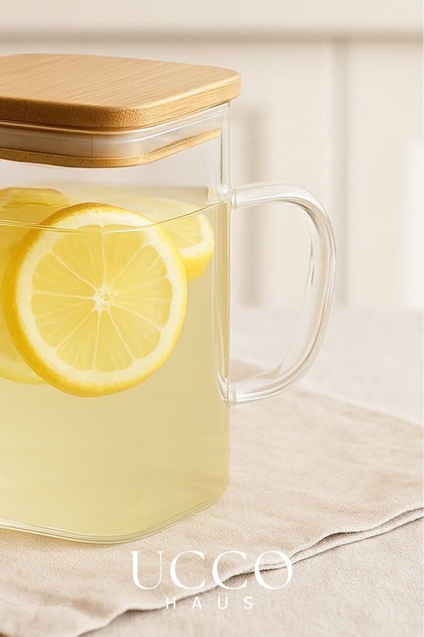 1 Litre Bambu Kapaklı Boroslikat Cam Demlik Sürahi | Detox, Limonata, Bitki Çayı, Yağdanlık Mutfak