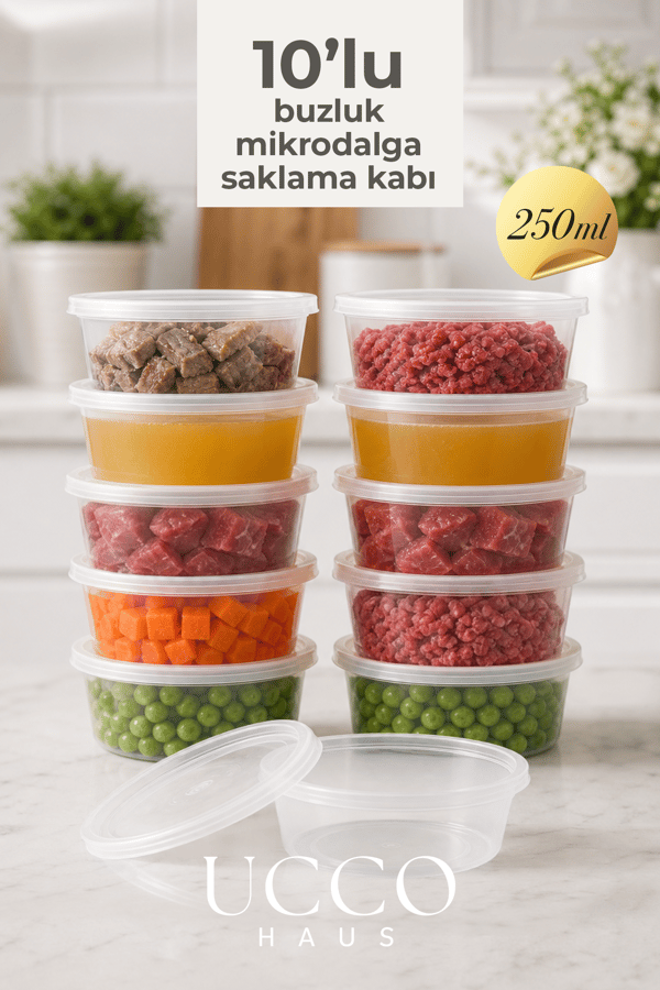 10 Adet 250 ml Sızdırmaz Kapaklı Sosluk Buzluk Saklama Kabı, Et Suyu, Kemik Suyu Mutfak Organizeri