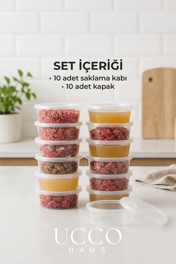 10 Adet 250 ml Sızdırmaz Kapaklı Sosluk Buzluk Saklama Kabı, Et Suyu, Kemik Suyu Mutfak Organizeri