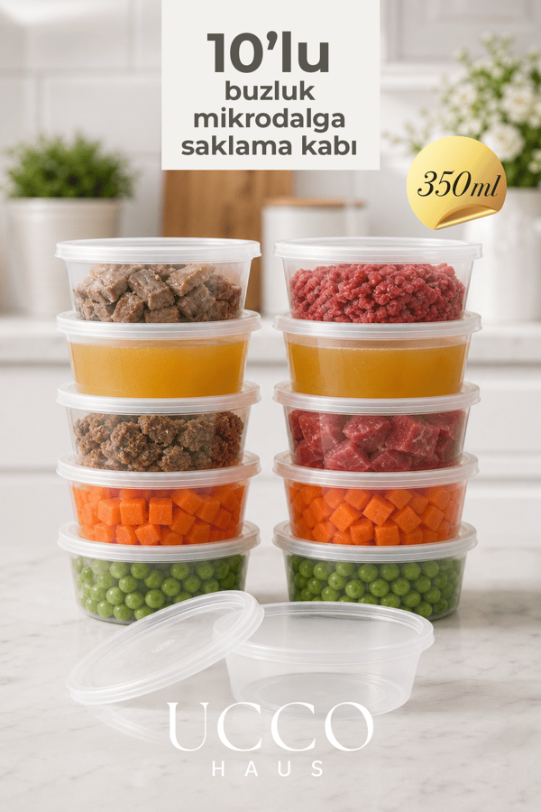 10 Adet 350 ml Sızdırmaz Kapaklı Sosluk Buzluk Saklama Kabı, Et Suyu, Kemik Suyu Mutfak Organizeri