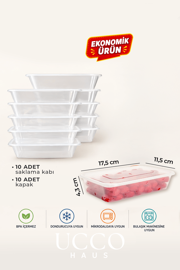 10 Adet 500ml Ekonomik Plastik Buzdolabı Dondurucu Erzak Sızdırmaz Saklama Kabı Buzluk Organizer
