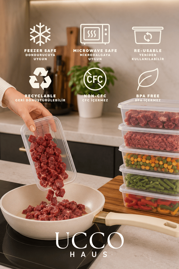 10 Adet 650ml Ekonomik Buzluk & Mikrodalga Sızdırmaz Saklama Kabı Seti Buzluk Organizer