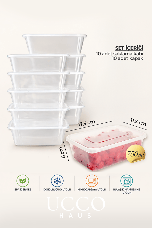 10 Adet 750ml Saklama Kabı Seti – Plastik Buzluk, Erzak, Yemek Hazırlık & Mutfak Düzenleme Kutuları
