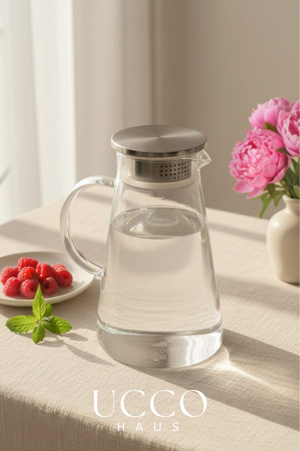 1800 ml Premium Borosilikat Cam Sürahi Vakum Kapaklı Modern Pinterest Karaf Detox Limonata Meşrubat