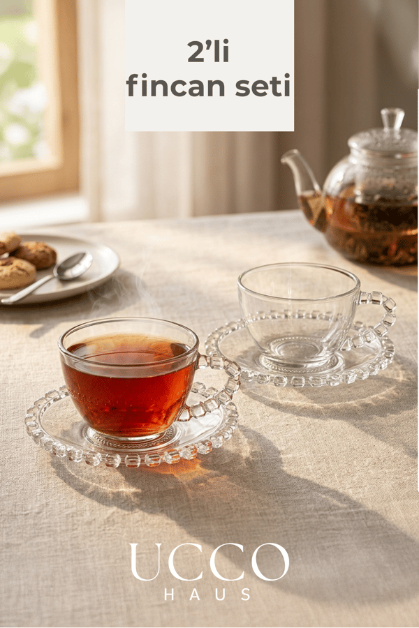 2 Kişilik Cam Fincan Seti 225 ml Retro Fincan Çay Kahve Su Espresso Bitki Çayı Bardağı Bardak Seti