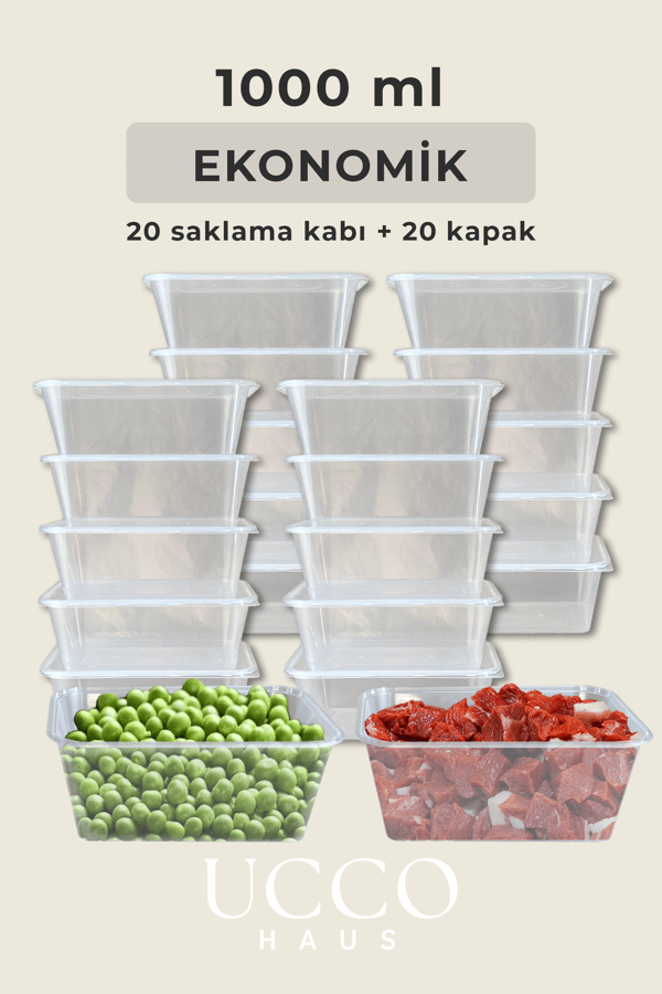 20 Adet 1000 ml Ekonomik Buzdolabı & Mikrodalga Sızdırmaz Kapaklı Saklama Kabı Seti Buzluk Organizer