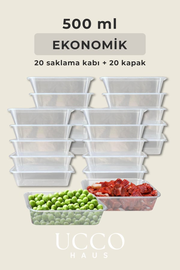 20 Adet 500ml Ekonomik Plastik Buzdolabı Dondurucu Erzak Sızdırmaz Saklama Kabı Buzluk Organizer