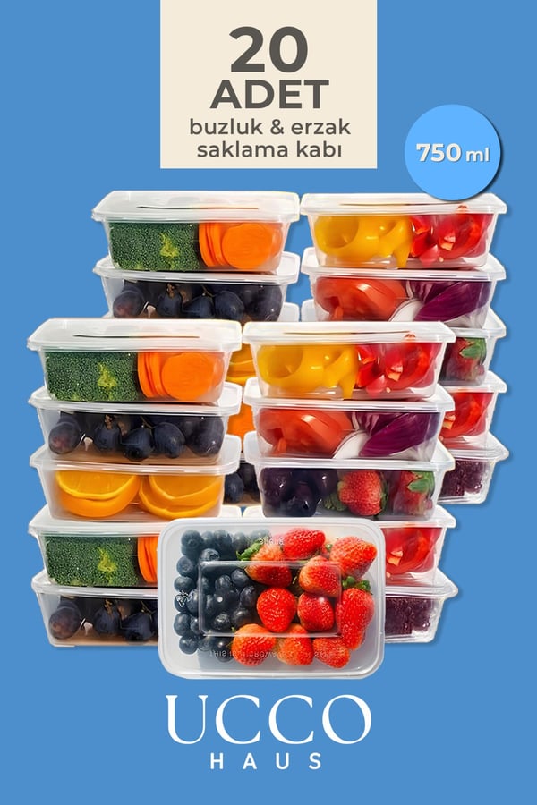20 Adet 750ml Saklama Kabı Seti – Plastik Buzluk, Erzak, Yemek Hazırlık & Mutfak Düzenleme Kutuları